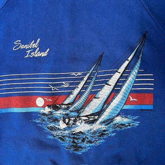 VTG 80s Miller Sanibel Island Crewneck Sweatshirt Adult L Blue Sailing Ocean USA - Picture 2 of 9